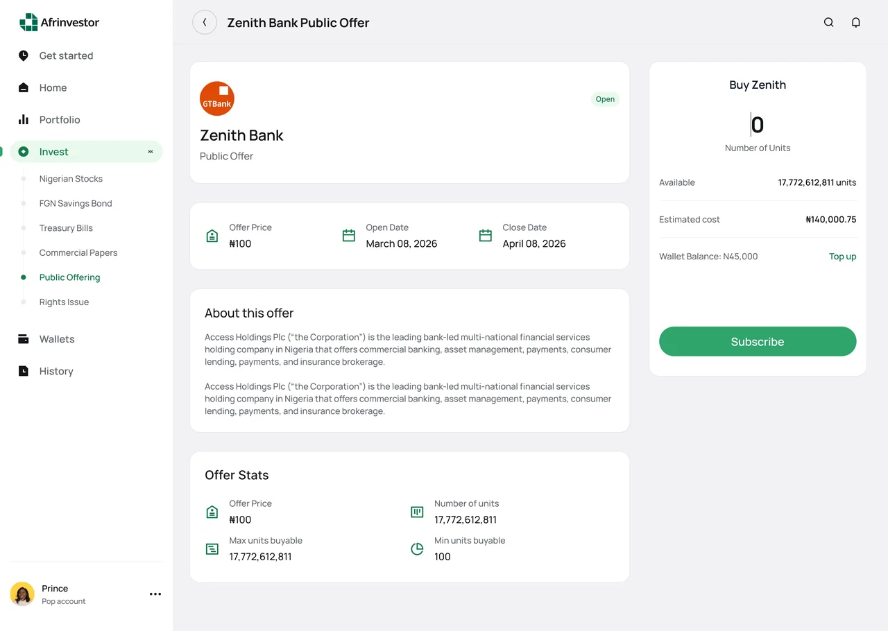 Public offer subscription flow