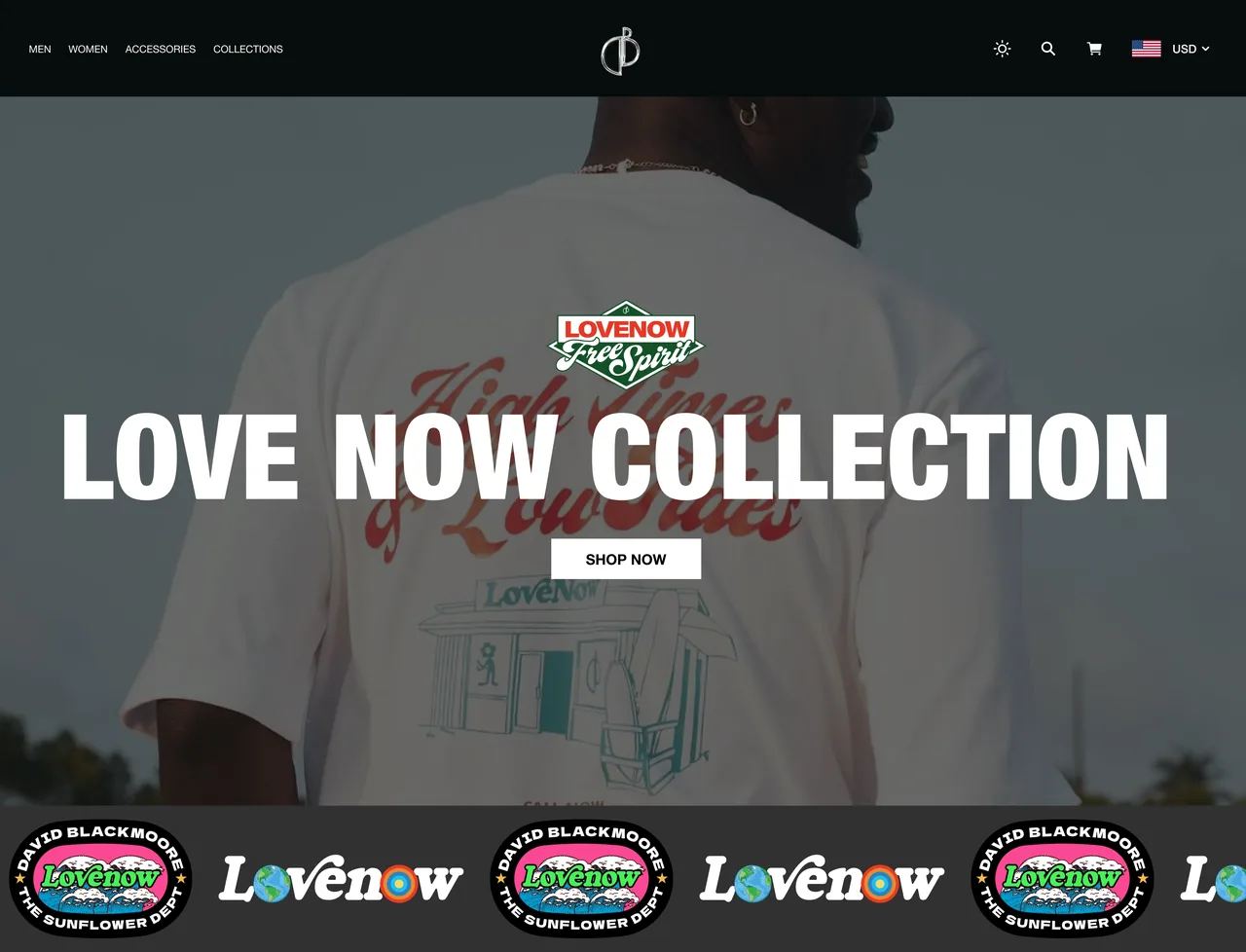 Love Now Collection hero exploration: editorial photography with brand marquee