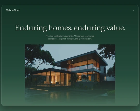 Maison North Framer template, Enduring homes enduring value hero