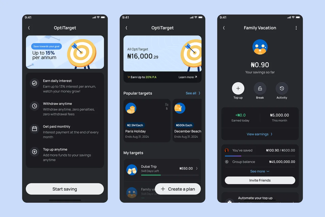 OptiTarget: product intro, targets list, and group savings detail