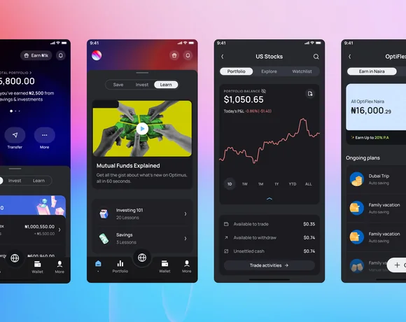 Optimus app screens