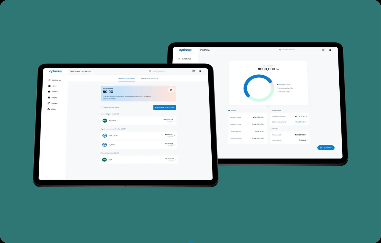 Optimus referral and portfolio views across app screens