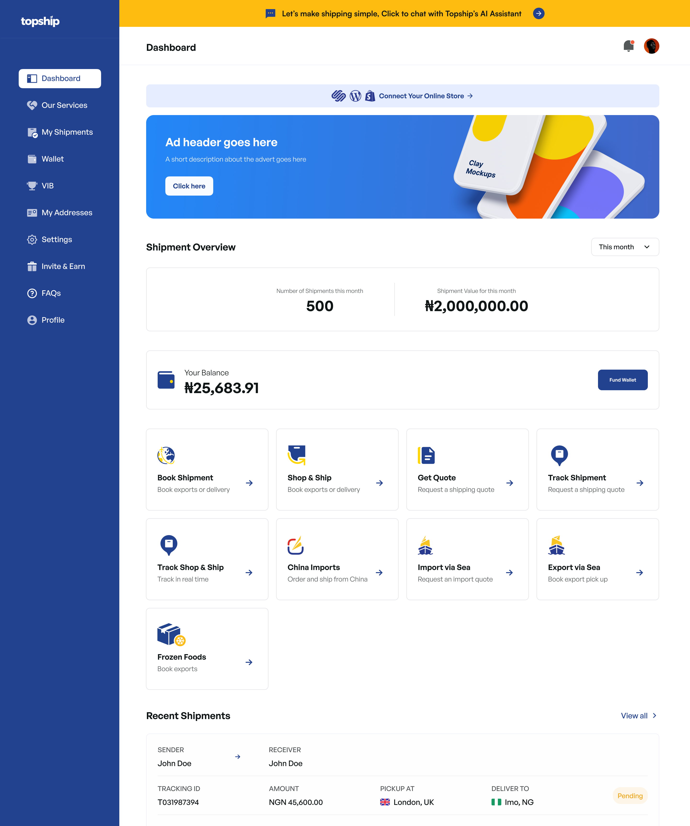 Topship dashboard